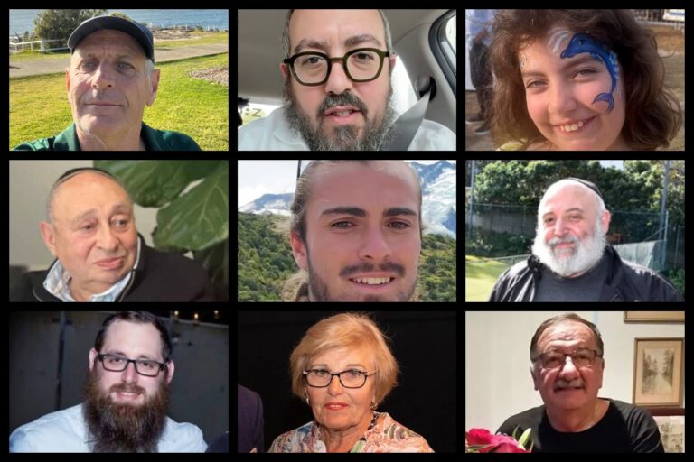 הנרצחים בפיגוע בסידני. למעלה מימין: מתילדה, הרב אלי שלנגר, פיטר מיגר. באמצע מימין: ראובן מוריסון, דן אלקיים, אלכס קלייטמן. למטה מימין: טיבור וייצן, מריקה פוגני, הרב יעקב לויטן (צילומים: רשתות חברתיות, סעיף 27א' לחוק זכויות יוצרים)