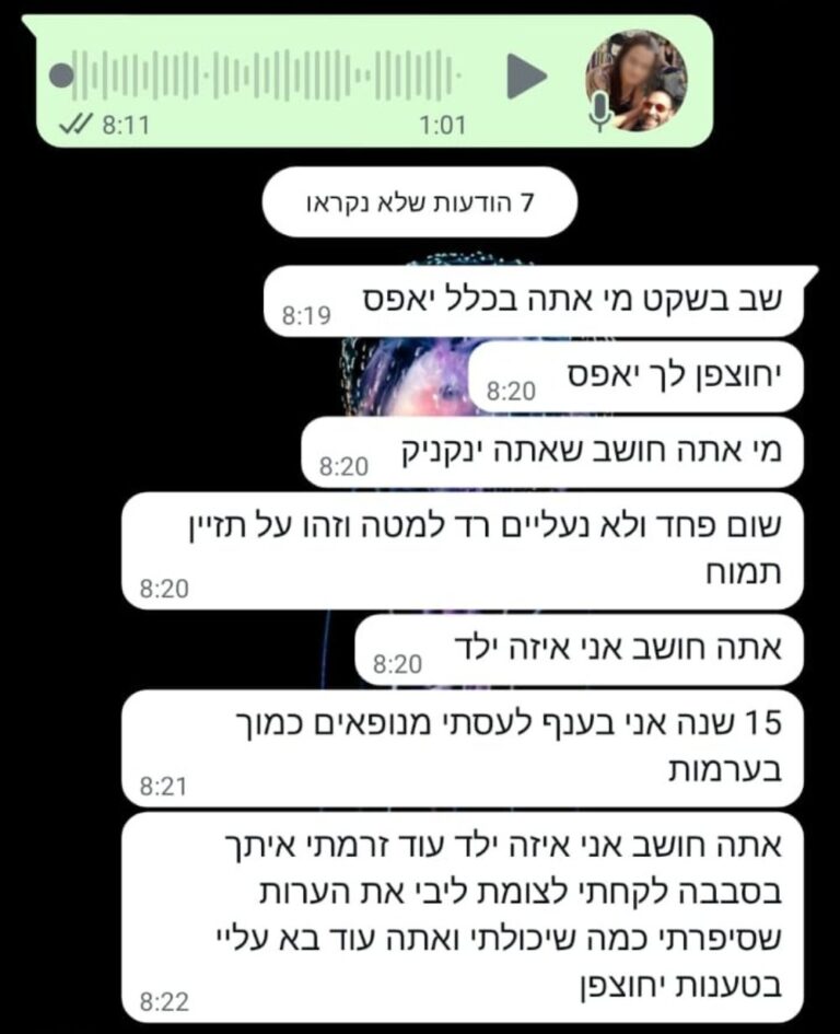 צילום של הודעות ווטסאפ של מנהל עבודה (אלבום פרטי)