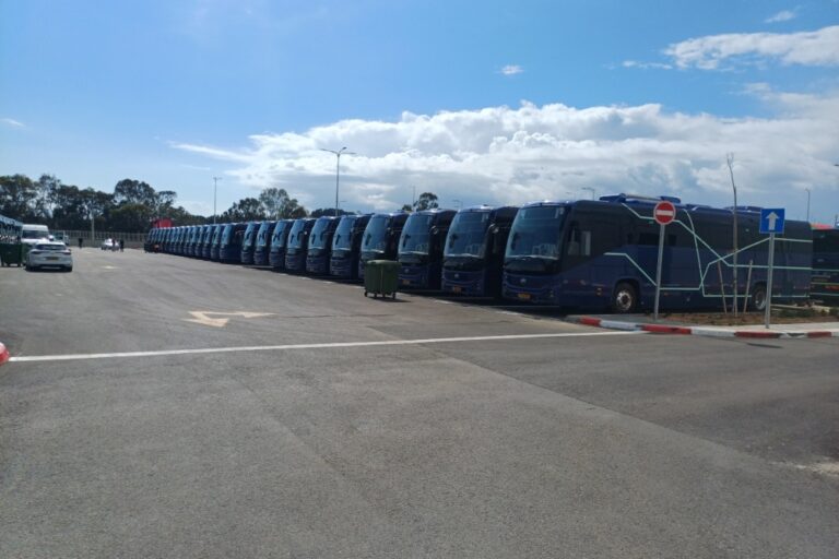 אוטובוסים בחניון הנתיבים המהירים בשפיים (צילום: אמיתי פרץ)