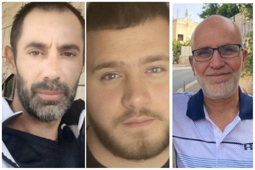 מימין לשמאל: ג'מיל מחמוד דיאב, עבד אל־קאדר אבו ע'זאלה ואחמד אבו ע'זאלה, שנרצחו בירי בטמרה ובאום אל־פחם (צילום: אלבום פרטי)