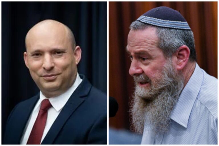 מימין: ח"כ אבי מעוז (נעם), יוזם "חוק הכותל". מימין: נפתלי בנט, ראש הממשלה לשעבר (צילומים: אריה לייב אברמס, יונתן זינדל/פלאש 90)