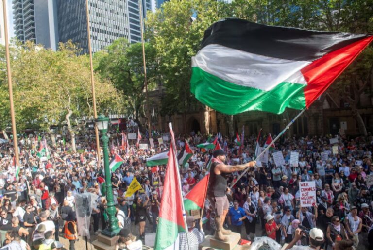 הפגנות בסידני נגד ביקור הנשיא יצחק הרצוג באוסטרליה (רויטרס)