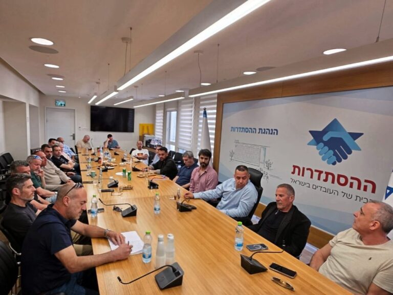 דיון של ההסתדרות ואיגוד עובדי התחבורה על הקמת בסיס שלוויז-אייר בישראל (צילום: דוברות ההסתדרות)