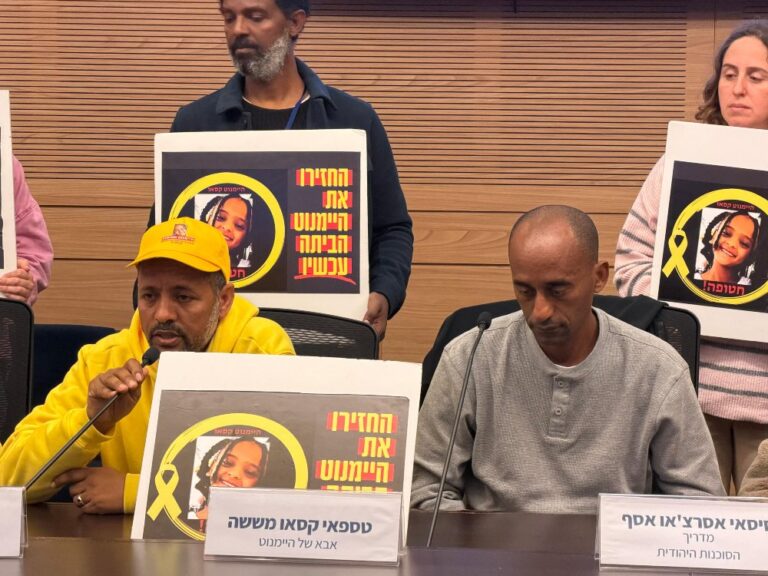 טספאי קסאו, אביה של היימנוט שנעלמה לפני שנתיים, בדיון בכנסת (צילום: ללא קרדיט)
