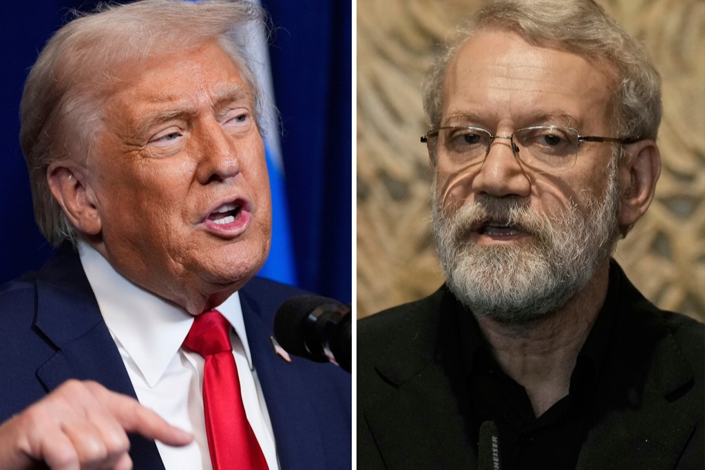 מזכיר המועצה העליונה לביטחון לאומי של איראן, עלי לריג'אני (מימין), ונשיא ארה"ב דונלד טראמפ (צילומים: AP Photo/Alex Brandon, Bilal Hussein) מזכיר המועצה העליונה לביטחון לאומי של איראן, עלי לריג'אני (מימין), ונשיא ארה"ב דונלד טראמפ (צילומים: AP Photo/Alex Brandon, Bilal Hussein)