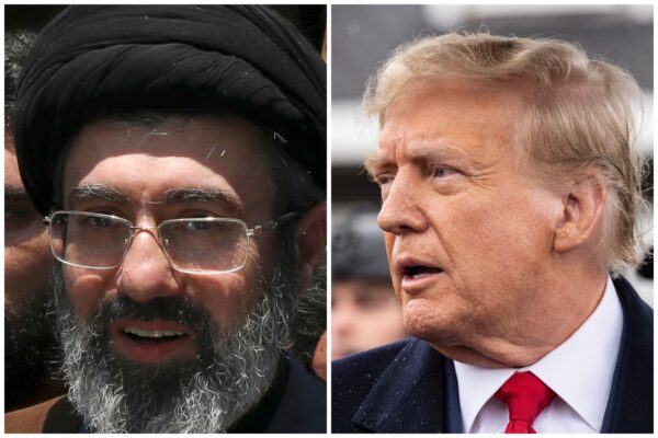 מימין: נשיא ארה"ב דונלד טראמפ, יורשו של האיתוללה עלי חמינאי, מוג'תבא חמינאי (צילומים: shutterstock, AP Photo/Vahid Salemi)