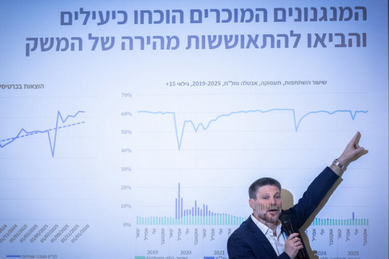 שר האוצר בצלאל סמוטריץ' בהצגת המתווה למשק (צילום: יונתן זינדל/פלאש90)