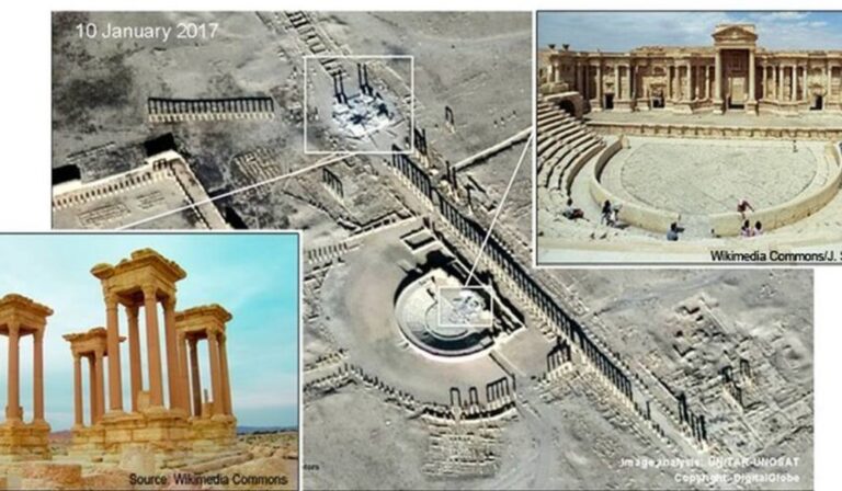 Digital rendering of the destruction caused to the Tetrapylon (UNESCO)