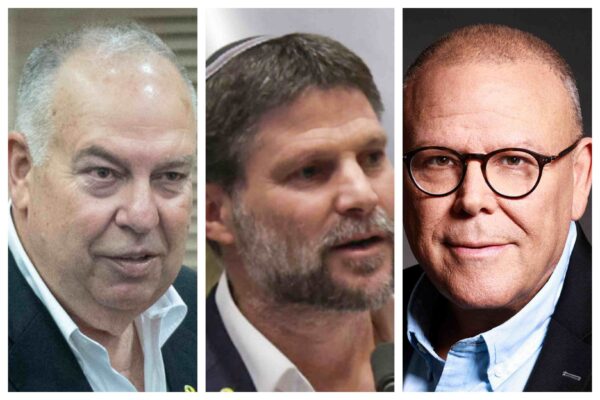 יו"ר ההסתדרות ארנון בר-דוד, שר האוצר בצלאל סמוטריץ' ויו"ר נשיאות המגזר העסקי דובי אמיתי (צילומים: דוברות ההסתדרות, פלאש 90)