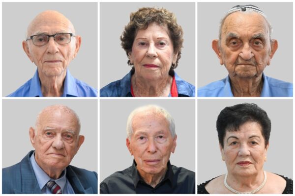 אביגדור נוימן (מימין למעלה), מרים בר לב, סעדיה בהט, אילנה פלח, משה הררי ומיכאל סידקו - מדליקי המשואות טקס הממלכתי ליום השואה ביד ושם לשנת תשפ"ו (צילומים: יד ושם)