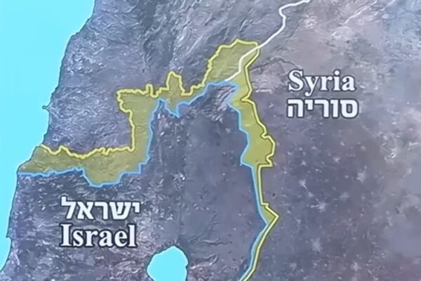 מפת רצועת הביטחון כפי שהוצגה על ידי ראש הממשלה. הפער בין השרטוט למציאות בשטח (צילום מסך)