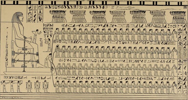 הובלת פסל גדול על גבי מזחלת (מתוך הספר dawn of civilization- Egypt and Chaldaea, 1897)