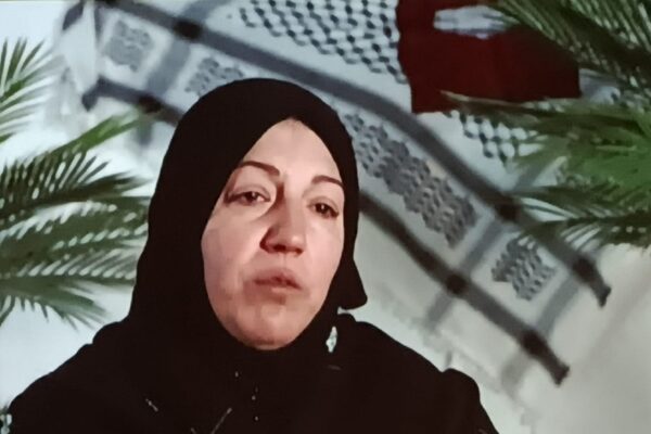 חולוד חושיה, תושבת ג'נין, בצילום מסך מתוך סרטון עדות שהוקרן בטקס (צילום: יניב שרון)