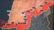 מפת הפינוי שפרסם דובר צה"ל לתושבי דרום לבנון. באדום כהה: השטח שבשליטת צה"ל (מקור: דובר צה"ל)