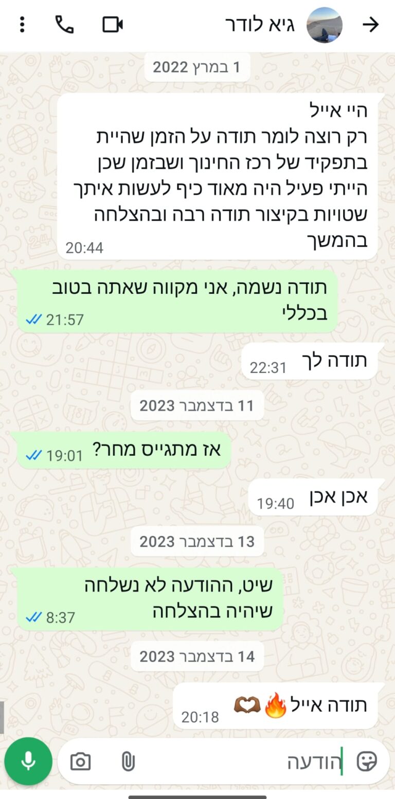 ההתכתבות האחרונה בין לודר ליסוד (צילום מסך: אלבום פרטי)