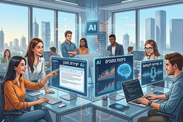 שימוש בבינה מלאכותית במקום העבודה (איור: נוצר באמצעות בינה מלאכותית)