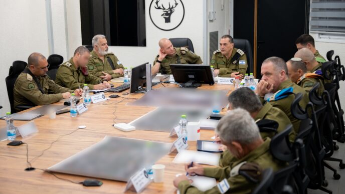 הרמטכ"ל אייל זמיר ומפקד פיקוד הצפון באישור תוכניות למבצע ההשתלטות על הבופור בלבנון (צילום: דובר צה"ל)
