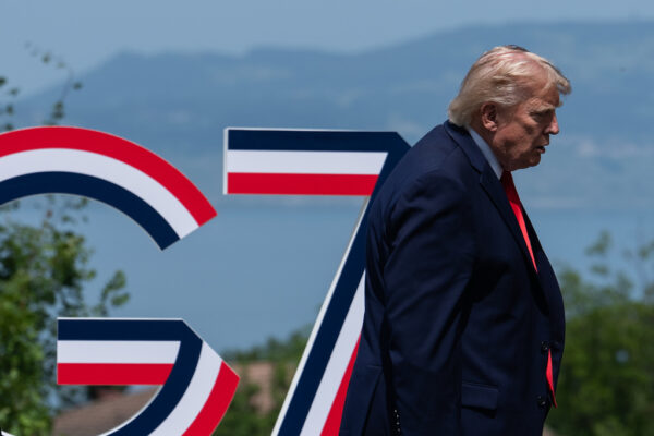 דונלד טראמפ בפסגת G7 (צילום: AP Photo/Julia Demaree Nikhinson)