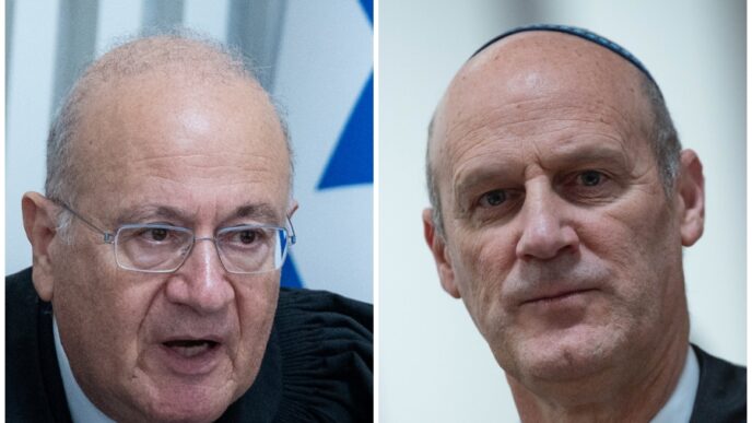 עו"ד מיכאל ראבילו (מימין) והשופט בדימוס יוסף אלרון, המועמדים לתפקיד מבקר המדינה (צילומים: יונתן זינדל/פלאש90)