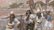 'ענבי כנען', ציור המציג את המרגלים שבים עם פירות הארץ המובטחת (ציור: ג'יימס טיסו)