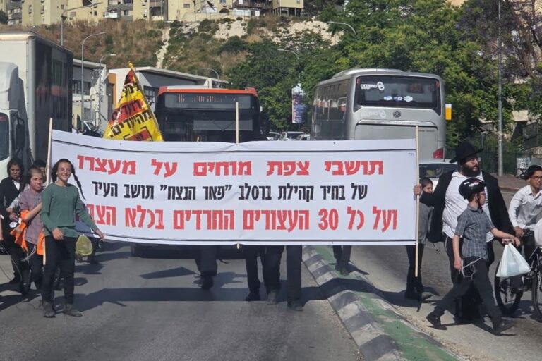 הפגנת חרדים בצפת (צילום: מרשתות חברתיות, לפי סעיף 27א לחוק זכויות יוצרים)
