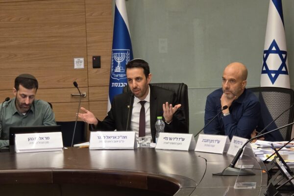 ח"כ אריאל קלנר (במרכז) בדיון ועדת החוקה על ועדת חקירה ל-7 באוקטובר (צילום: אור גואטה)