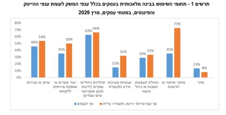 שימושי הבינה המלאכותית בעסקים בישראל (מקור: הלשכה המרכזית לסטטיסטיקה)