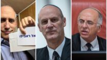 השופט נעם סולברג (מימין); עו"ד מיכאל ראבילו; וח"כ חנוך מילביצקי מצביע לראבילו בתיעוד שפרסם ביום הבחירות למבקר המדינה (צילום: פלאש90, רשתות חברתיות)