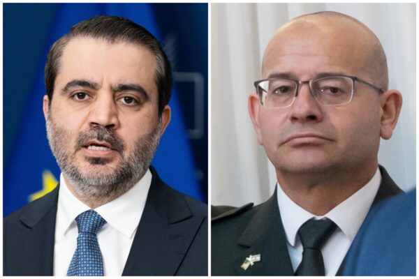 מימין: ראש המוסד רומן גופמן ושר החוץ הסורי אסעד חסן א־שיבאני (צילומים: Nathan Howard/The New York Times via AP, Pool; AP Photo/Marius Brugelman)