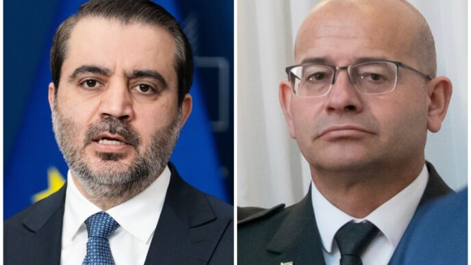 מימין: ראש המוסד רומן גופמן ושר החוץ הסורי אסעד חסן א-שיבאני (צילומים: Nathan Howard/The New York Times via AP, Pool; AP Photo/Marius Brugelman)