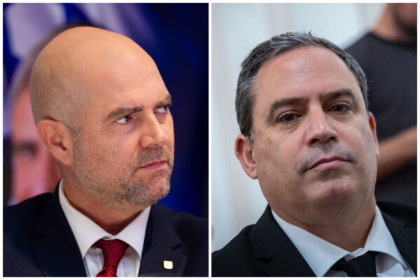 מימין: יו"ר לשכת עורכי הדין עמית בכר, יו"ר הכנסת אמיר אוחנה (צילומים: יונתן זינדל, שרון לייבל/ פלאש 90)