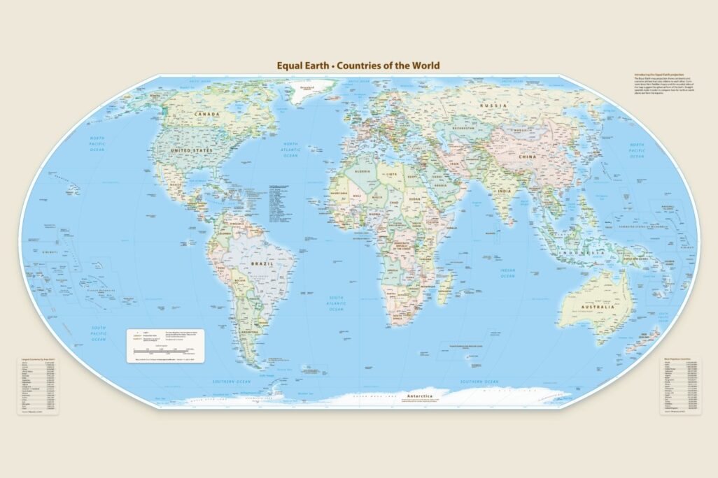מפת העולם החדשה בשיטת Equal Earth (מתוך אתר correctthemap.org) מפת העולם החדשה בשיטת Equal Earth (מתוך אתר correctthemap.org)