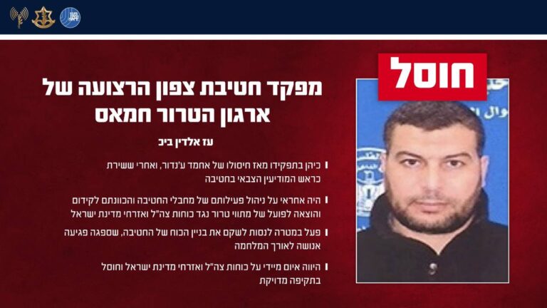 מח"ט צפון הרצועה, עז אלדין ביכ, שחוסל (צילום: דובר צה"ל)