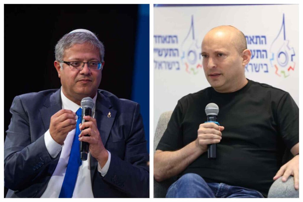 נפתלי בנט בכנס ישראל בוחרת תעשייה 2026, ואיתמר בן גביר (צילומים: חן גלילי, יונתן זינדל / פלאש 90)