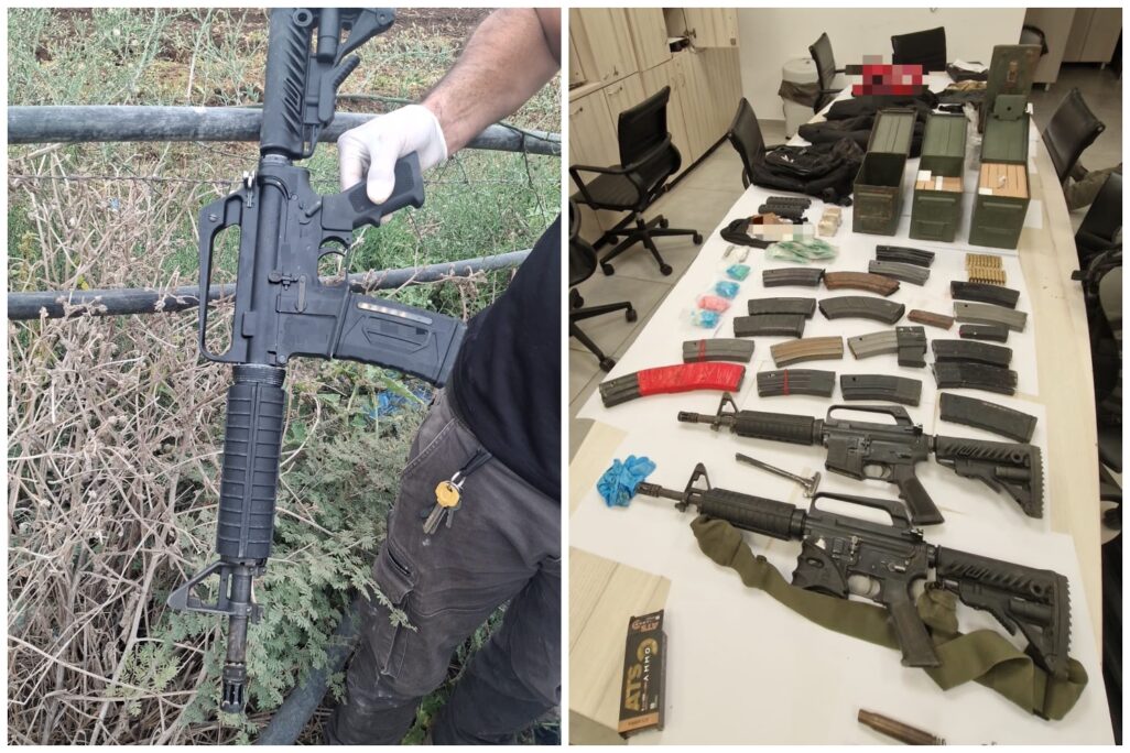 שני רובי M16 ויותר מאלף כדורים נתפסו בכפר מנדא (צילום: דוברות המשטרה) שני רובי M16 ויותר מאלף כדורים נתפסו בכפר מנדא (צילום: דוברות המשטרה)
