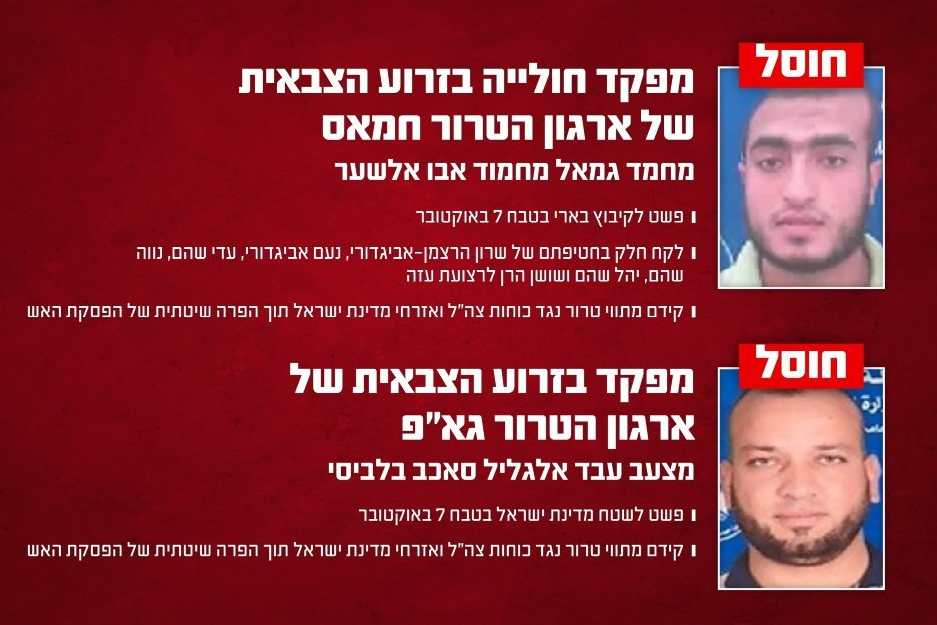 המחבלים מחמד ג'מאל מחמוד אבואלשער (למעלה), ומצעד עבד אל גליל סאכב בלביסי (צילום: דובר צה"ל)