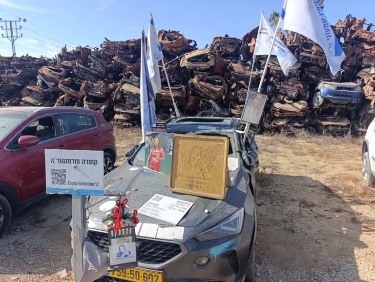 מגרש הרכבים השרופים בתקומה (צילום: אסף צבי)